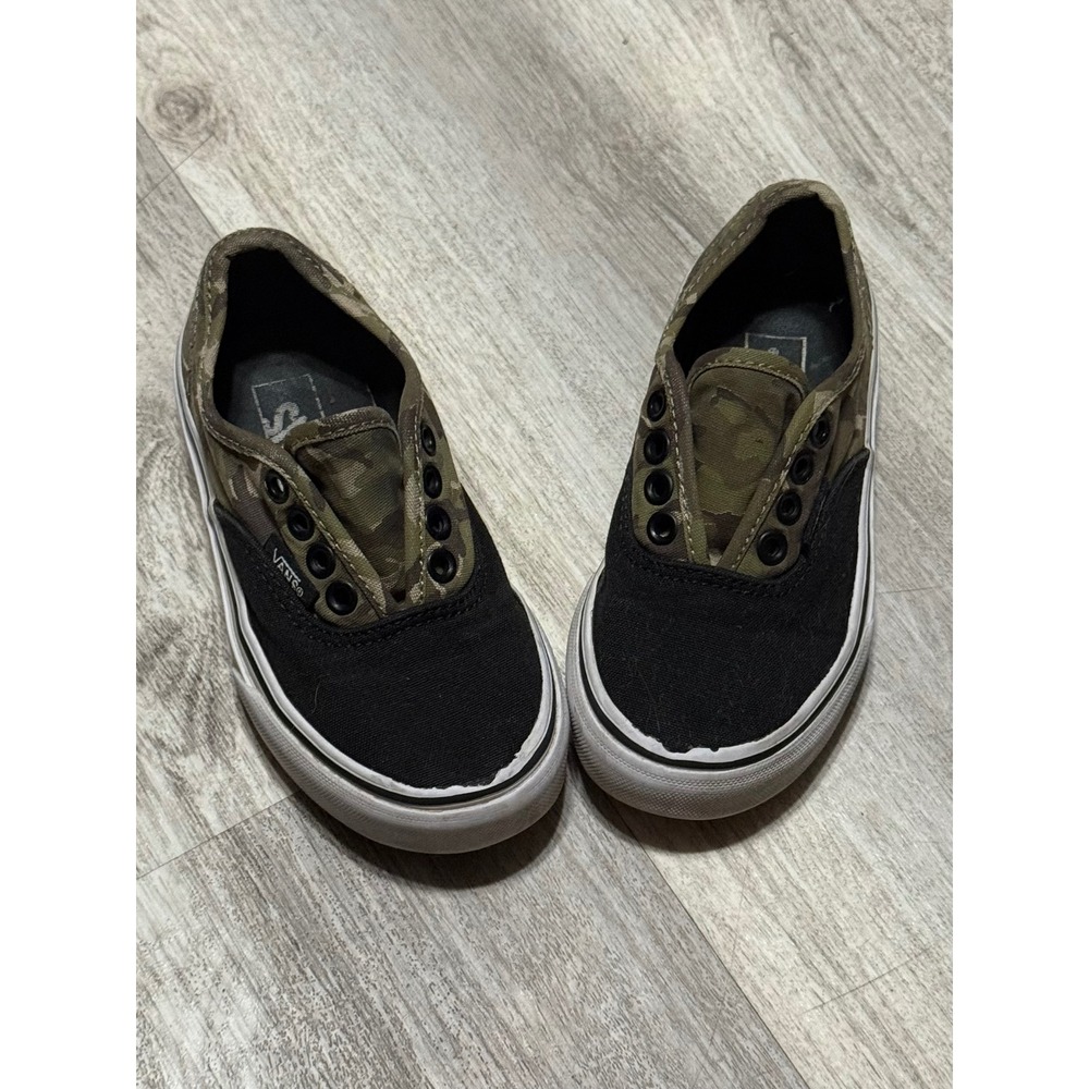 Vans Camo Sneakers Slip On Skate Shoes Black Casual Kids Size‎ 10.5